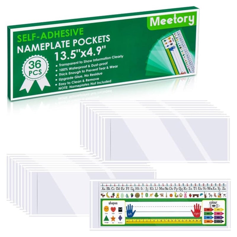 Meetory 36 Pieces 13.5â€ x 4.9â€ Upgraded Clear Nameplate Pocket Self-Adhesive Desk Name Tag- Covers for School Classroom Desk, Office Suppliesï¼ˆNOT Include Name Tagsï¼‰ - Image 1